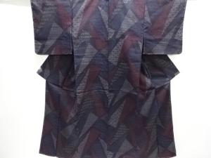 アンティーク　裂取りに古典柄織り出し手織り真綿小千谷紬着物